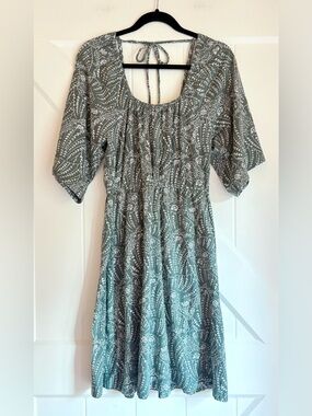 Pact Vintage Garden Midi Dress Sage Green Floral Pockets S